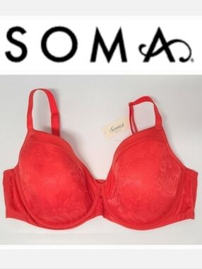 SOMA Lightest Lift Bra Modern Coverage Cherry Red Sz 40DD NWT